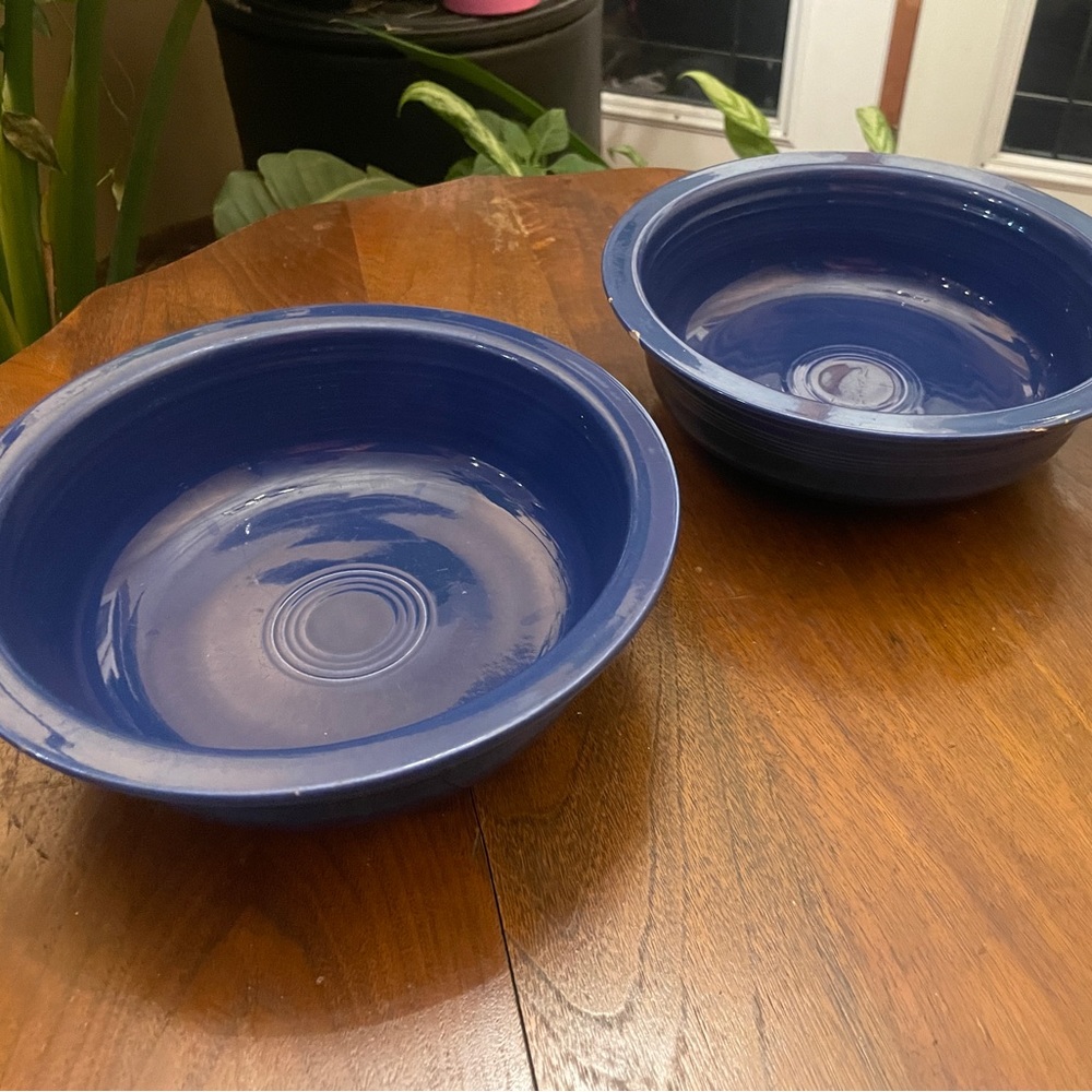 Lovely Pair of Vintage Cobalt Blue Fiesta Dinnerware 8 1/2” Nappy Bowls